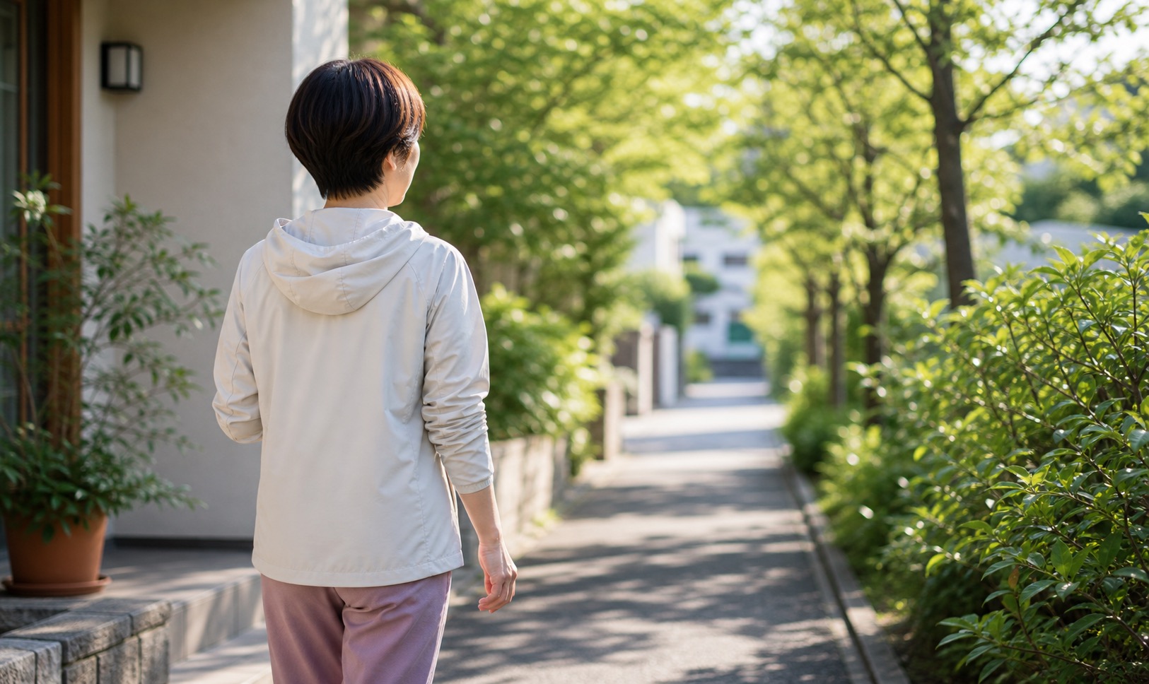 ウォーキングする女性の後ろ姿